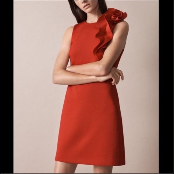 Jason Wu Red Sexy Valentine Day Cocktail Rosette Shoulder Formal Party Dress Med - Picture 3 of 13